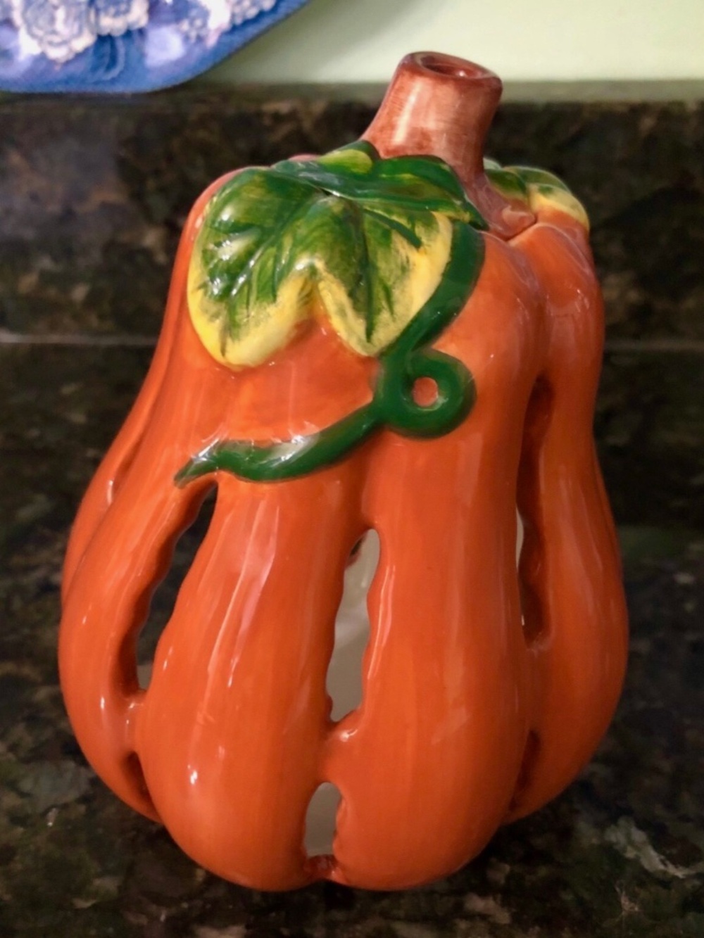 VTG 90s Home Interiors Glazed Pumpkin Ceramic Tea Light Candle Holder 5.5" NWOB